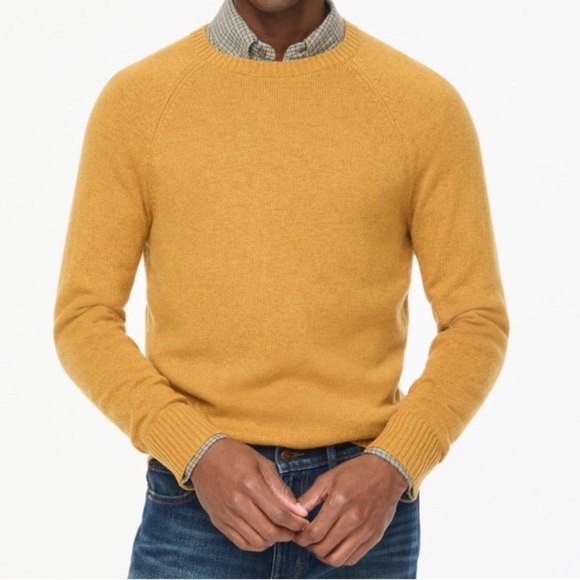 J CREW MENS LAMBS WOOL YELLOW CREWNECK SWEATER LARGE - Picture 1 of 6